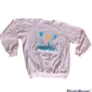 Vintage Mackinac Island light pink grandma sweatshirt with flowers Sz L